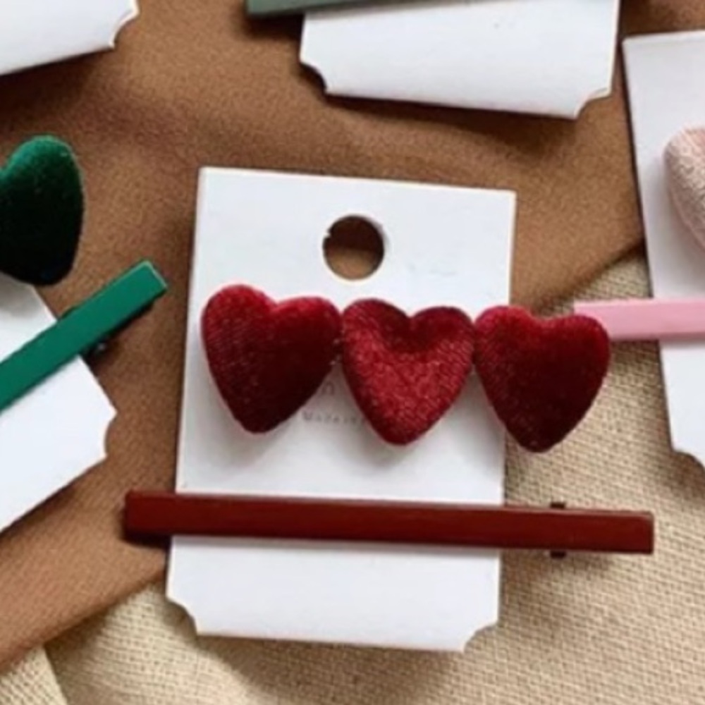 BOGO! Velvet Burgundy Heart Hair Clip Barrett Set - Picture 3 of 7